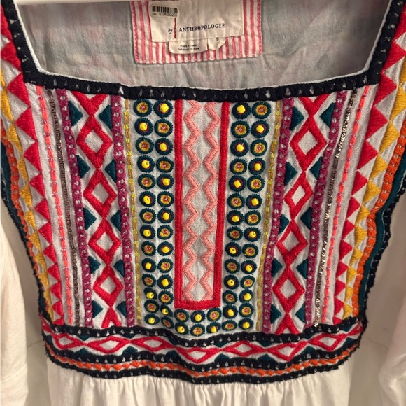 Anthropologie White Abigail Embroidered Blouse Babydoll Boho Flowy - Picture 9 of 11